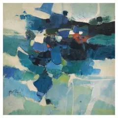 Blue Abstract by Roger San Miguel, oil on canvas, sold Oct 2025