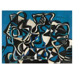 Federico Aguilar Alcuaz, Abstract with Blue, White and Black, oil on canvas