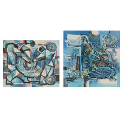 Leonardo Zablan, a.) Changing Tires b.) Outer Space Dance 3000, b.) Outer Space Dance 3000 <br> signed (lower left and verso) <br> oil on canvas <br> 36” x 36” (91 cm x 91 cm)