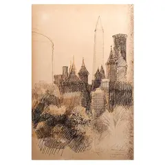 Smithsonian Institution  
Washington D.C by José T. Joya, pen and ink on paper, sold Oct 2025