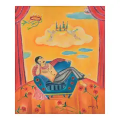 Charlie Co, Sitting on a Blue Chair Waiting to be Crowned, oil on canvas