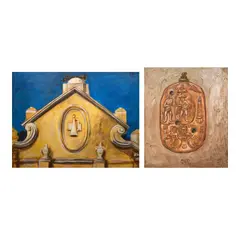 Riel Hilario, a) Lingayen Church  b) Agimat, Agimat <br> signed and dated 2017 (bottom) <br> oil on canvas <br> 12” x 9 3/4” (30 cm x 25 cm)