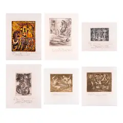 Manuel Rodriguez Sr., A Lot of Six Artworks, hand-signed (bottom)<br /> etching 48/100<br /> 5 1/4” x 6 1/2” (13 cm x 17 cm)<br /> d.) Untitlted<br /> hand-signed (bottom)<br /> etching 94/100<br /> 6 1/2” x 5 1/4” (17 cm x 13 cm)