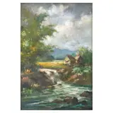 Barrio Scene by Cesar Buenaventura, oil on canvas, sold Jul 2025