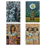 Dizon, a.) Untitled
b.) Two Birds
c.) Woman with Jar
d.) Untitled, "b.) signed (lower right) <br /> oil on canvas <br /> 36” x 24” (91 cm x 61 cm)"