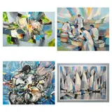 Leonardo Zablan, a.) Dimension and Celebration I
b.) Fisherman
c.) The Composer
d.) Sailboats, b.) signed (lower left) <br /> oil on canvas <br /> 30” x 36” (76 cm x 91 cm)