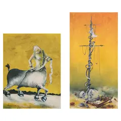 Benjamin Mendoza, Untitled, b.) Untitled signed (lower right) oil on canvas 19 1/2” x 10” (50 cm x 25 cm)
