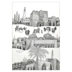 Manuel Baldemor, One Shabbat Light Jerusalem, pen and ink on paper