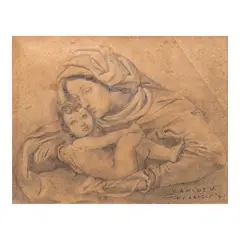 Mother and Child by Carlos "Botong" V. Francisco, graphite on paper, sold May 2025