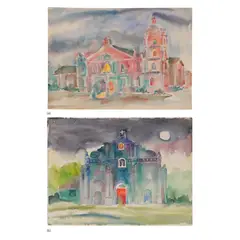Florencio Concepcion, a.) Church b.) Church of Bacarrat Ilocos Norte, watercolor on paper