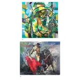 Leonardo Zablan, a.) Cockfighting II b.) Bullfighter I, oil on canvas