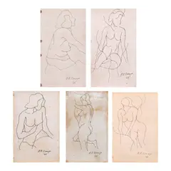 Hernando R. Ocampo, A Lot of Five Artwork, c.) Nude<br /> signed and dated 1968 (lower right)<br /> pen and ink on paper<br /> 8" x 5" (20 cm x 13 cm)<br><br /> d.) Nude<br /> signed and dated 1968 (lower right)<br /> pen and ink on paper<br /> 8 3/4"x 5 1/4" (22 cm x 13 cm)<br><br />