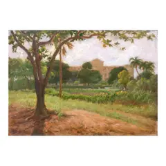 UPD Campus (View from College of Education) by Dominador Castañeda, oil on wood<br />, sold Jan 2025