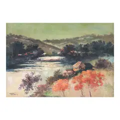 River Scene by Oscar Navarro, oil on canvas, sold Jan 2025