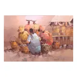 Alfredo Buenaventura, Market Scene, oil on canvas
