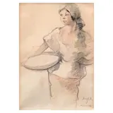 José T. Joya, Woman with Bilao, pastel on paper