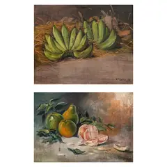 J.D. Castro, a.) Green Bananas (Bunqulan) Study - 78b.) Untitled, b.) signed and dated 1985 (lower right)<br /> oil on canvas<br /> 16" x 23" (41 cm x 58 cm)