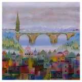 Manuel Baldemor, The Bridge Over the Aare River, acrylic on canvas