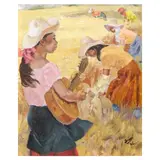 Demetrio Diego, Harvest Scene, oil on wood