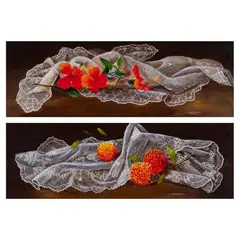 Raul Patindol l, a.) Floral Meets Callado Series II -
Gumamelab.) Floral Meets Callado Series I - Santan, b.) signed and dated 2014 (lower right)<br /> acrylic on canvas<br /> 12" x 36" (30 cm x 91 cm)