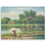 Farmers by Cesar Buenaventura, oil on canvas, sold Jan 2025
