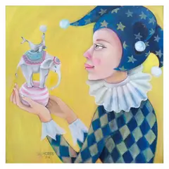 Daisy Carlos, Harlequin and Music Box, oil on canvas