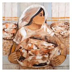 Fish Vendor by Paco Gorospe, oil on canvas, sold Jan 2025