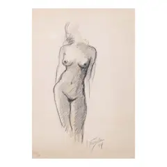 Justin Nuyda, Nude, charcoal on paper