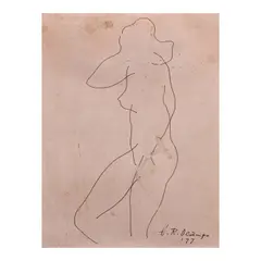 Nude by Hernando R. Ocampo, Pen and ink on paper, sold Oct 2024