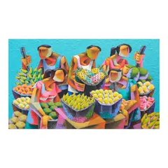 R. Morales, Fruit Vendors, acrylic and oil on canvas