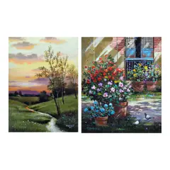 Fidel Sarmiento, a.) Landscape b.) Still Life, b.) signed and dated 2021 (lower left)<br /> oil on canvas<br /> 12" x 10" (30 cm x 25 cm)