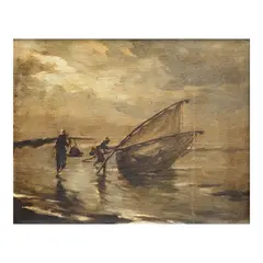 Fishermen by Gabriel Custodio, oil on canvas, sold Oct 2024
