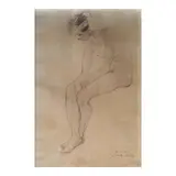 José T. Joya, Seated Male Nude, graphite on paper