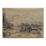 José T. Joya, Barrio Malinao Fishing Village Majayjay, Laguna, pen and ink on paper
