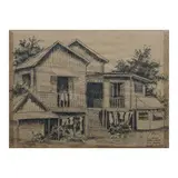 José T. Joya, Old House Barrio Laguian Pila, Laguna, pen and ink on paper