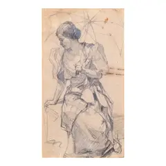 Fernando Amorsolo, Lady with Umbrella, graphite on paper