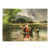 Oscar Navarro, Planting rice, oil on canvas