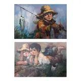 Salvador Cabrera, a.) Boy Fishingb.) Untitled, b.) signed and dated 1978 (lower right)<br /> oil on canvas<br /> 24” x 36” (61 cm x 91 cm)