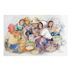 Salvador Cabrera, Market Scene, watercolor on paper