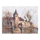 Church in Suburbs of Paris by Oscar Zalameda, oil on paper, sold Oct 2024