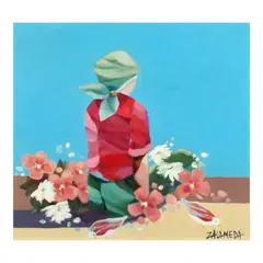 Flower Vendor by Oscar Zalameda, oil on canvas, sold Oct 2024