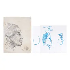 Justin Nuyda, a) Portrait of a Lady b) Portrait of Cenon Rivera, b.) signed and dated 1977 (upper<br /> center)<br /> pen and ink on paper<br /> 8 1/2” x 10 3/4” (22 cm x 27 cm)