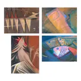 Gapas, a.) Untitled b.) Untitled c.) Cock d.) Three Fish, c.) signed (left) dated 1982 (verso)<br /> pastel on paper<br /> 10 1/2" x 8" (27 cm x 20 cm)<br /><br />
