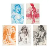 Gamaliel Subang, a.) Nude b.) Nude c.) Nude d.) Nude e.) Nude, a.) pastel on paper<br /> b.) pastel on paper<br /> c.) pastel on paper<br /> d.) pastel on paper<br /> e.) pastel on paper