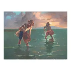 Fishermen by Crispin Lopez, oil on canvas, sold Jul 2024