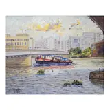 Vicente Ido Larosa, Sta. Cruz Bridge and Tug Boat in Pasig River, oil on canvas