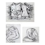 Lydia Velasco, a.)  Three Women b.) Couple c.) Woman, a.) pen and ink on paper <br /> b.) graphite on paper <br /> c.) pen and ink on paper