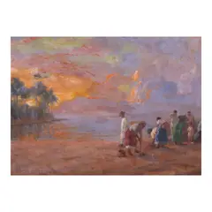 By The Seashore by Dominador Castañeda, oil on canvas, sold Jul 2024