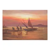 Fishermen by Cesar Buenaventura, oil on canvas, sold Jul 2024