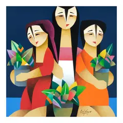 Cid Reyes, Three Flower Vendors Homage to Malang, acrylic on canvas